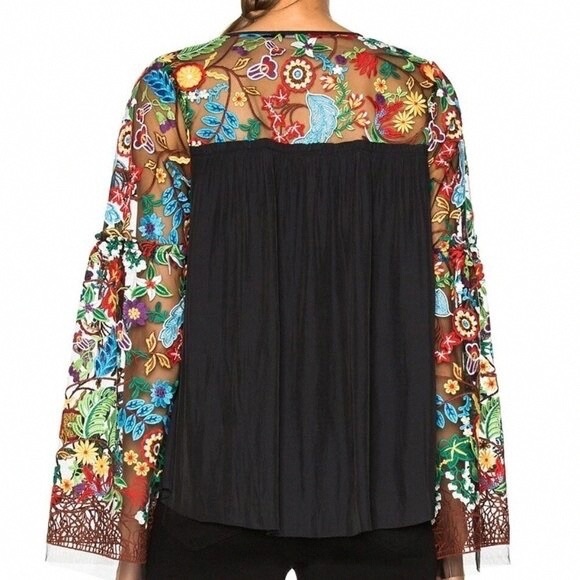Embroidered Floral Black Top - Picture 2 of 8